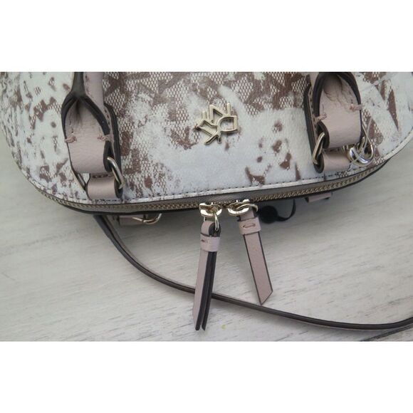 DKNY R14DYD08 Tan/Brown Sig. Logo Allover Print Catherine Dome Satchel Bag $178 - Picture 3 of 9